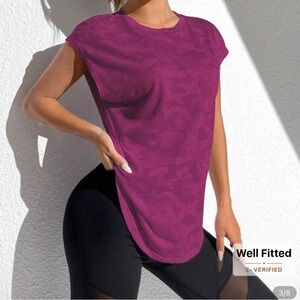 Shein pink camo workout top large NWOT